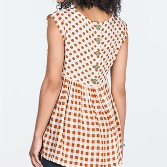 Matilda Jane Women's M Medium Cap Sleeve Polka Dot Check Collegiate Top - Picture 2 of 9